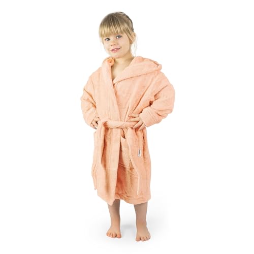 Ehrenkind® Bademantel Kinder mit Kapuze 100% Bio-Baumwolle | Kinderbademantel | Junge Mädchen | Größe 110/116 Coral von Ehrenkind