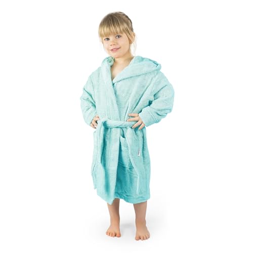 Ehrenkind® Bademantel Kinder mit Kapuze 100% Bio-Baumwolle | Kinderbademantel | Junge Mädchen | Größe 110/116 Poolblau von Ehrenkind