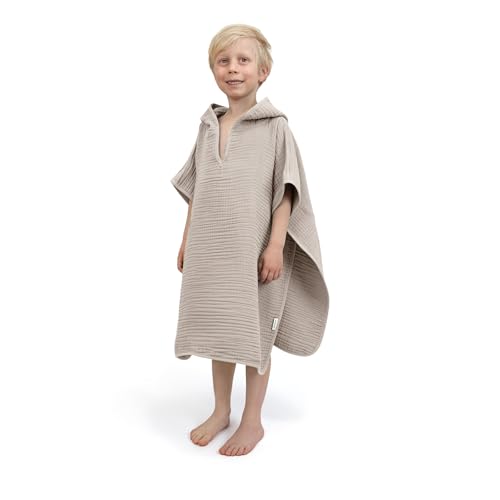 Ehrenkind® Bio-Musselin Badeponcho Kinder 1-5 Jahre | OEKO TEX | Sanft & weich aus 4-lagigen Musselin-Gewebe | Beige von Ehrenkind