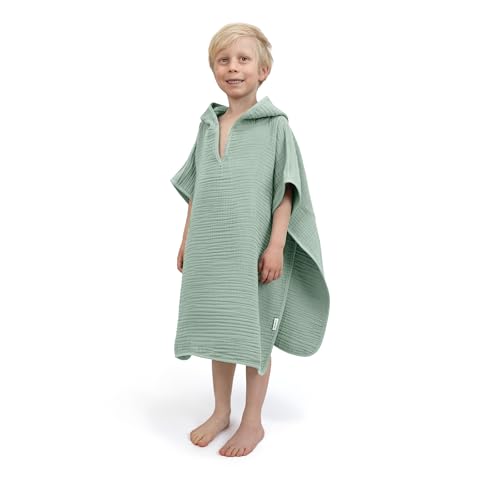 Ehrenkind Bio-Musselin Badeponcho Kinder 1-5 Jahre | OEKO TEX | Sanft & weich aus 4-lagigen Musselin-Gewebe | Jade von Ehrenkind