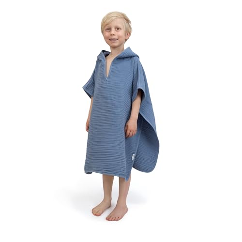 Ehrenkind® Bio-Musselin Badeponcho Kinder 1-5 Jahre | OEKO TEX | Sanft & weich aus 4-lagigen Musselin-Gewebe | Jeansblau von Ehrenkind
