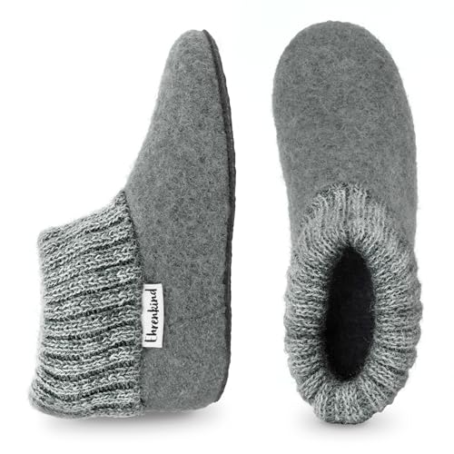 Ehrenkind® Gemütliche Kinder-Hausschuhe aus reiner Schurwolle – Rutschfest, atmungsaktiv & temperaturregulierend | Hüttenhausschuhe | Hüttenschuhe Kinder | Hüttenschuhe | Grau Gr. 29 von Ehrenkind