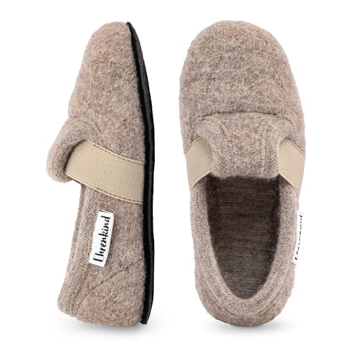 Ehrenkind® Hausschuhe Kinder aus Schurwolle | Rutschfest & Atmungsaktiv | Hausschuhe Jungen & Mädchen für Kindergarten, Schule & Zuhause | Hergestellt in Österreich | Größe 28 | Farbe Beige von Ehrenkind