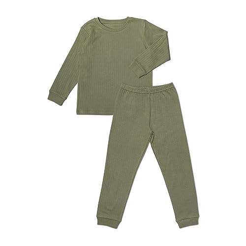 Ehrenkind® Schlafanzug Kinder | 100% Bio-Baumwolle | Unisex | Standard 100 by Oeko-TEX | 110/116 Oliv Rippe | Pyjama Jungen und Mädchen | Schlafanzug lang von Ehrenkind