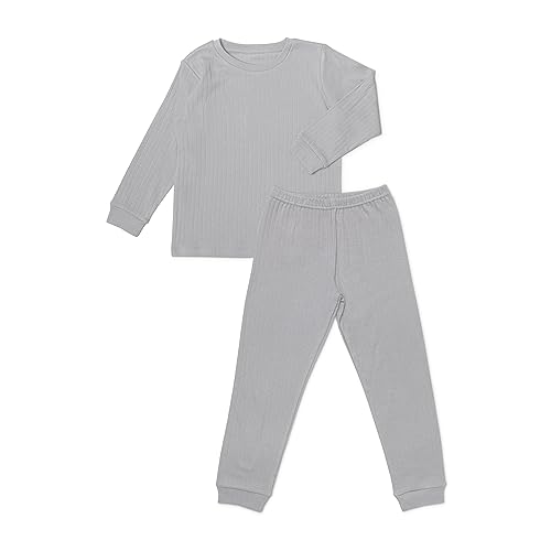 Ehrenkind® Schlafanzug Kinder | 100% Bio-Baumwolle | Unisex | Standard 100 by Oeko-TEX | 98/104 Hellgrau Rippe | Pyjama Jungen und Mädchen | Schlafanzug lang von Ehrenkind