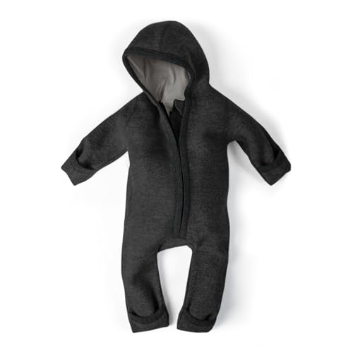 Ehrenkind® WALKOVERALL | Baby Wollwalk-Overalls aus Natur Schurwolle mit Reißverschluss | Walk Wolle Woll-Anzug für Kleinkind und Baby | Anthrazit Gr. 50/56 von Ehrenkind