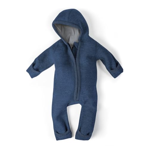 Ehrenkind® WALKOVERALL | Baby Wollwalk-Overalls aus Natur Schurwolle mit Reißverschluss | Walk Wolle Woll-Anzug für Kleinkind und Baby | Jeansblau Gr. 50/56 von Ehrenkind