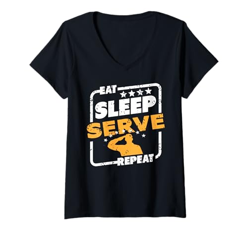 Damen Essen Schlafen Dienen Militär Leben Routine T-Shirt mit V-Ausschnitt Damen Essen Schlafen Dienen Militär Leben Routine T-Shirt mit V-Ausschnitt von Ehrenvoller Tagesablauf für Soldaten
