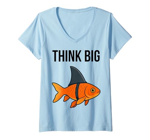Damen Denken Sie an große Goldfische mit Haifischflosse, Hustler T-Shirt mit V-Ausschnitt Damen Denken Sie an große Goldfische mit Haifischflosse, Hustler T-Shirt mit V-Ausschnitt von Ehrgeizfäden schleifen Kultur
