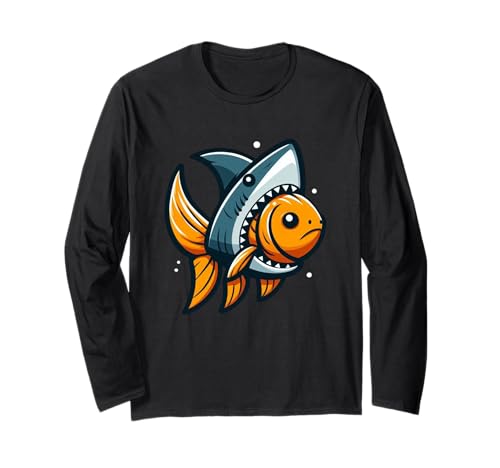 Goldfisch mit Haifischflosse, Hustler Motivation Kinder Langarmshirt Goldfisch mit Haifischflosse, Hustler Motivation Kinder Langarmshirt von Ehrgeizfäden schleifen Kultur