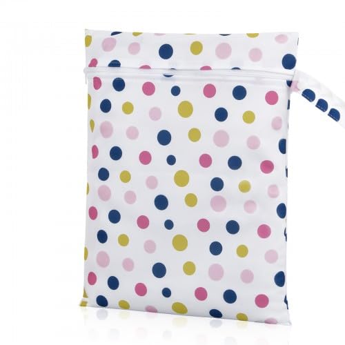 Ehuihuan Windeltasche Groß, Wasserdichter und Wiederverwendbarer Wetbag, Windeltasche für Unterwegs und Windeltasche Organizer, Stoffwindeln Nasstaschen mit Rosa Polka-Punkt-Design - 30cm*40cm von Ehuihuan