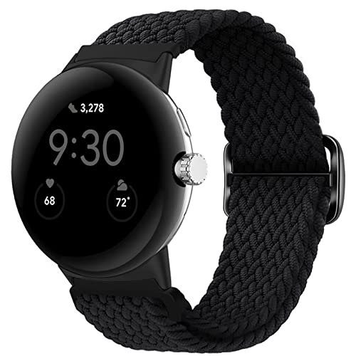 Eiavike Geflochtene Bänder Solo Loop, kompatibel mit Google Pixel Watch/Pixel Watch 2, verstellbares, dehnbares Nylon-Armband für Google Pixel Watch, abnehmbares Adapterband, Carbon-Schwarz von Eiavike