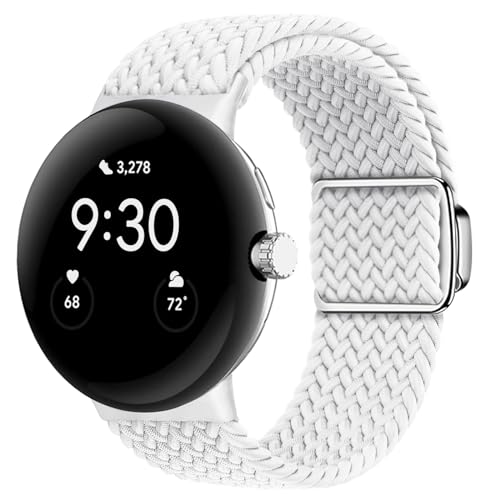 Eiavike Geflochtene Bänder mit Magnetverschluss, kompatibel mit Google Pixel Watch/Pixel Watch 2, verstellbares, dehnbares Nylon-Armband für Google Pixel Watch, Herren, Damen, Weiß von Eiavike