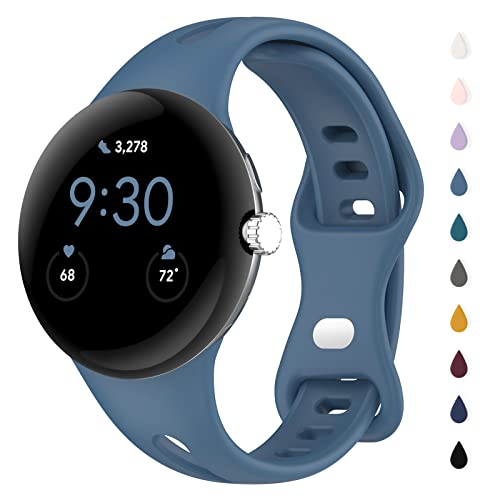 Eiavike Schlanke Bänder Kompatibel mit Google Pixel Watch Armband Verstellbar Atmungsaktiv Weiches Silikon Sport Ersatz Uhrenarmband Armbänder Armband für Google Pixel Watch (Premium Blau) von Eiavike