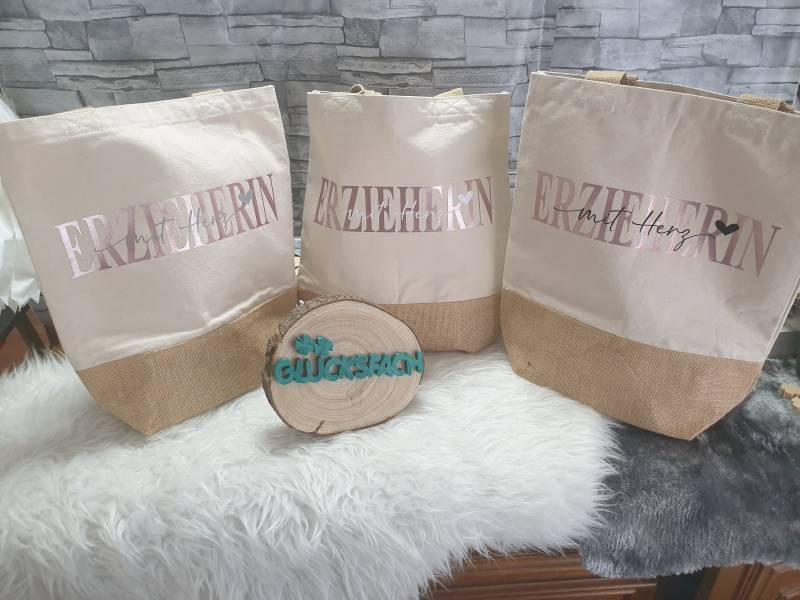 Shopper in 3 Größen| Tasche | Erzieherin Mit Herz Lehrerin Kollegin Personalisiert von EichertDesigns