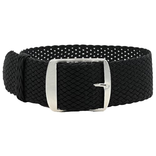 Eichmüller Uhrenarmband Perlon in 18/20 mm Textil Retro Geflochten Atmungsaktiv (Schwarz, 18 mm) von Eichmüller