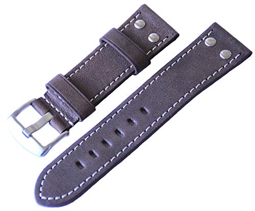 18mm Eichmüller Leder Uhren Armband Braun Ersatzband mit weißer Naht, Nieten von Eichmüller