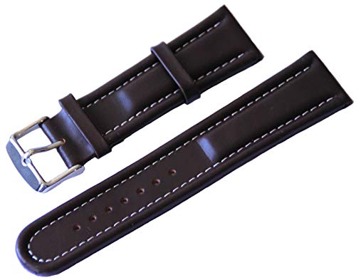 22mm Eichmüller Leder Uhren Armband Braun Ersatzband, weiße Naht, Dornschließe von Eichmüller