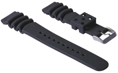 Eichmüller massives 22 mm Kautschuk Uhren Armband mit Edelstahl Dornschließe,10-fach Lochung, Inklusive 2 passender Federstege von Eichmüller since 1950