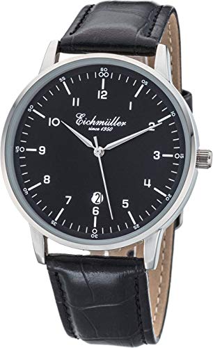 Eichmüller Analog Herrenuhr klassisch mit Datumsanzeige, Leder Armband Schwarz von Eichmüller