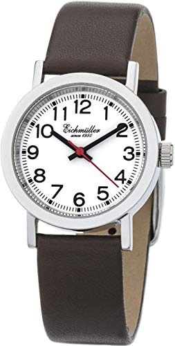 Eichmüller Bahnhofsstil Damenuhr poliert mit Leder Armband Braun 5ATM von Eichmüller since 1950