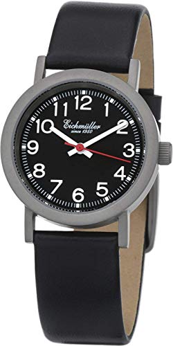 Eichmüller Bahnhofsstil Damenuhr poliert mit Leder Armband Schwarz 5ATM von Eichmüller