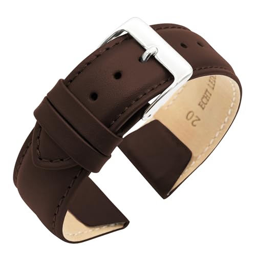 Eichmüller Clip Band für feste Stege in 18/20/22 mm Uhrband Leder Schwarz Braun Beige Grau Weiß (Braun, 20 mm) von Eichmüller since 1950
