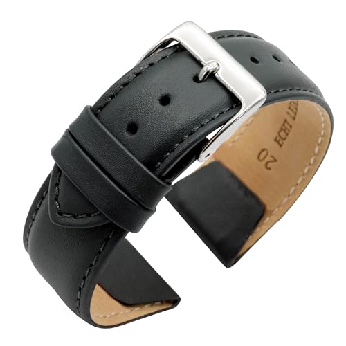 Eichmüller Clip Band für feste Stege in 18/20/22 mm Uhrband Leder Schwarz Braun Beige Grau Weiß (Schwarz, 20 mm) von Eichmüller since 1950