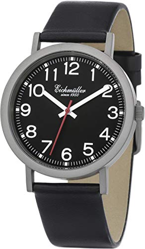 Eichmüller Herren Bahnhof Stil Armbanduhr 40mm Uhr Echtleder Armband 5 ATM Grau von Eichmüller since 1950