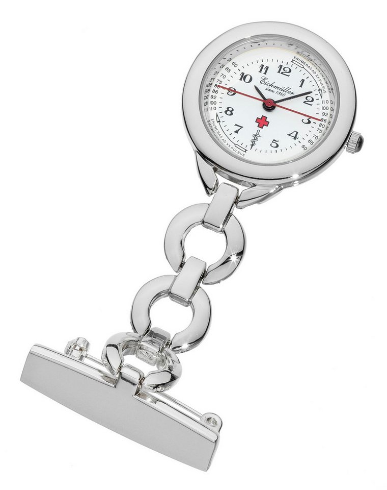 Eichmüller Krankenpflegeuhr Schwesternuhr 3010-6S – Silberfarben, Clip-Uhr, für medizinisches Personal, 27 mm von Eichmüller
