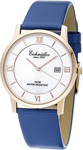 Eichmüller Leder Herrenuhr Blau mit Datumsanzeige und Ionenbeschichtung 5ATM von Eichmüller since 1950