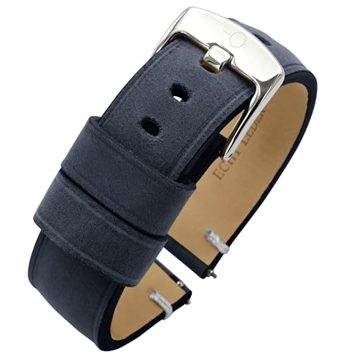 Eichmüller since 1950 Lederband Quick Release Uhrband in 20/22/24 mm Schwarz Braun Beige Grau Blau (B60 - Blau, 22 mm) von Eichmüller since 1950