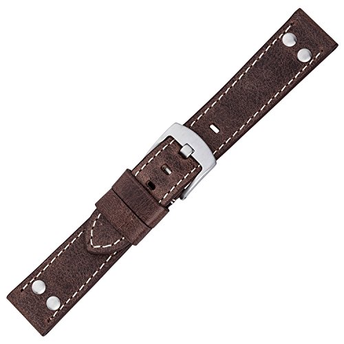 Eichmüller Uhrenarmband aus Leder im Vintage-Look mit Nieten, Dunkelbraun, 24mm, Vintage von Eichmüller