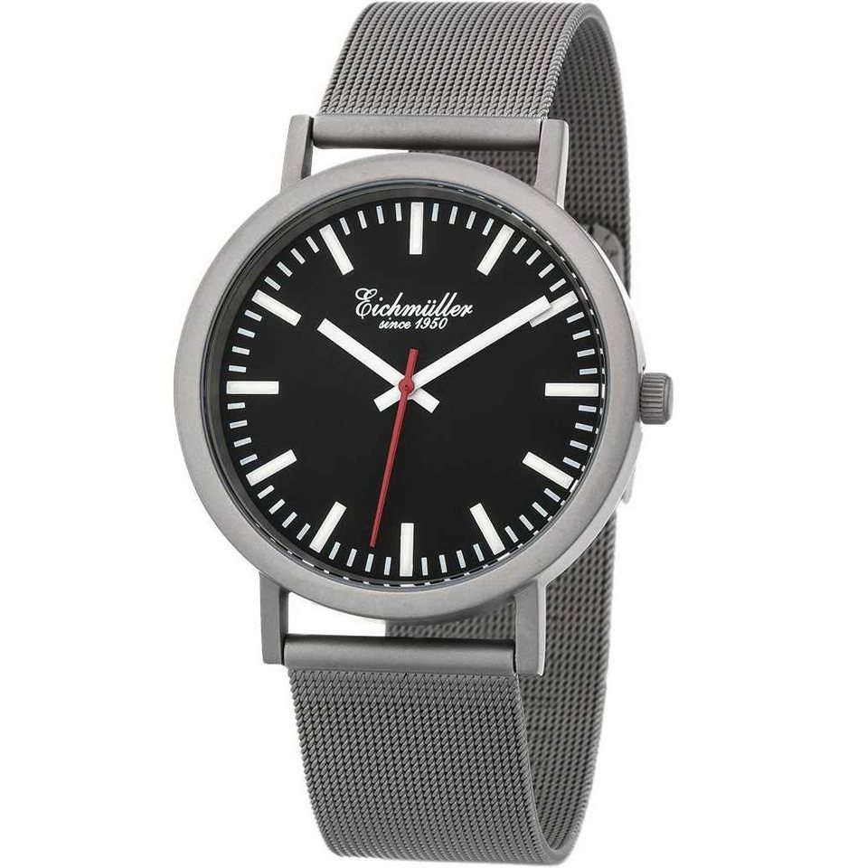 Eichmüller Quarzuhr 1741-06 Herren Armbanduhr Bahnhofsuhr schwarz Milanaiseband 40 mm von Eichmüller