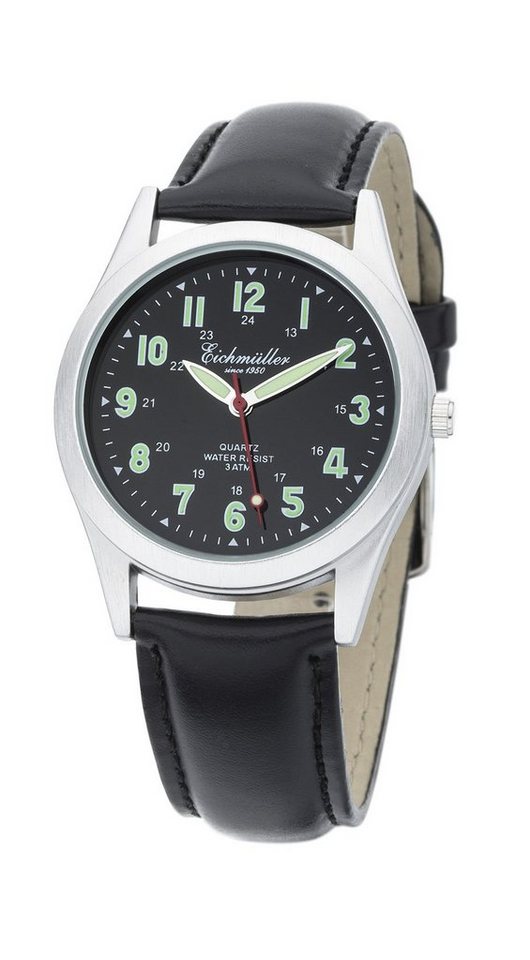 Eichmüller Quarzuhr Armbanduhr 7020-01 Schwarz Lederband 37 mm von Eichmüller