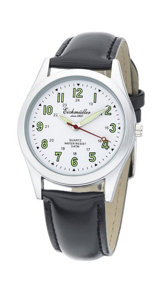 Eichmüller Quarzuhr Armbanduhr 7020-02 Weiss Lederband Schwarz 37 mm von Eichmüller