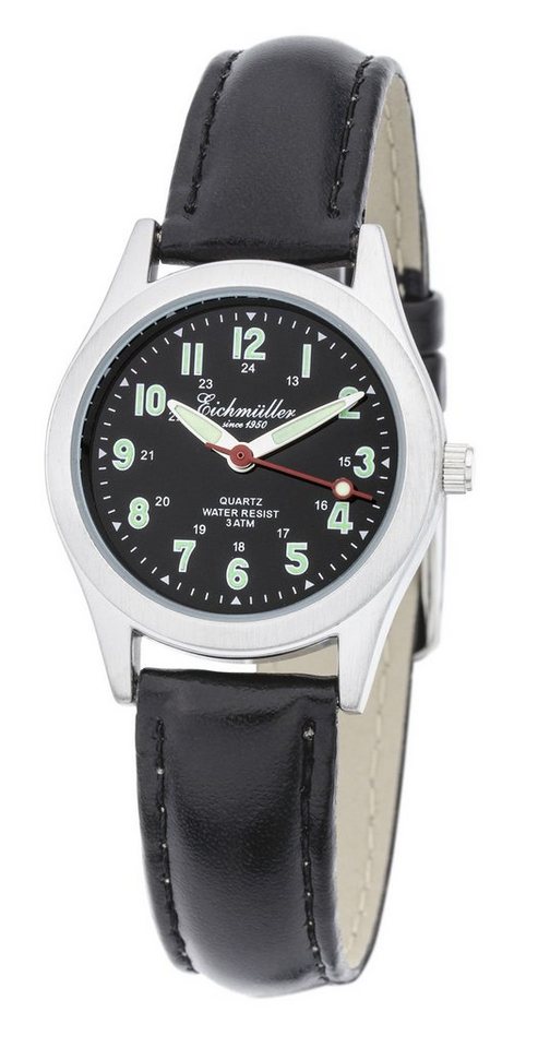 Eichmüller Quarzuhr Damenuhr 27 mm Schwarz mit Lederband, 7020-03, Armbanduhr für Damen, stilvolles Design für den Alltag von Eichmüller