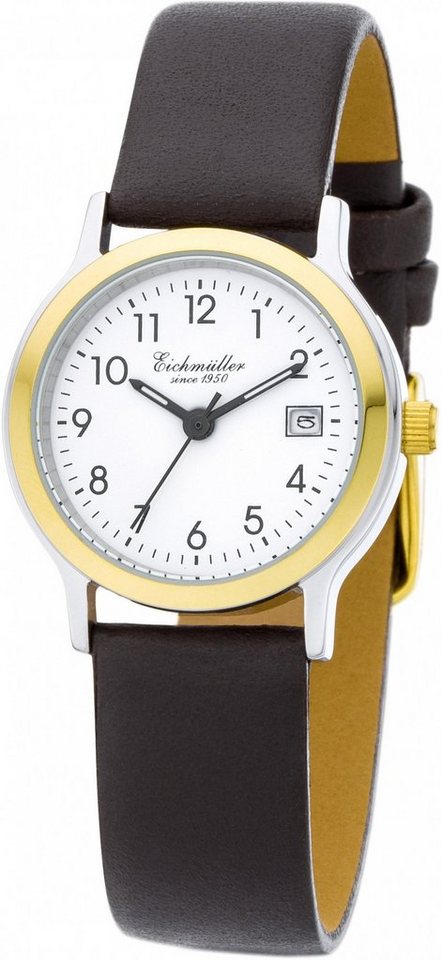 Eichmüller Quarzuhr Damenuhr 3054-05 bicolor-weiss-braun Lederband 26 mm von Eichmüller