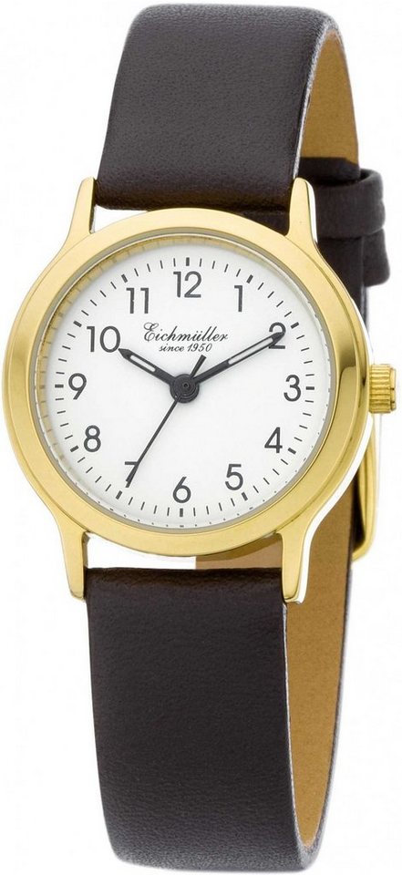 Eichmüller Quarzuhr Damenuhr 3055-03 goldfarben-weiss-braun Lederband 26 mm von Eichmüller