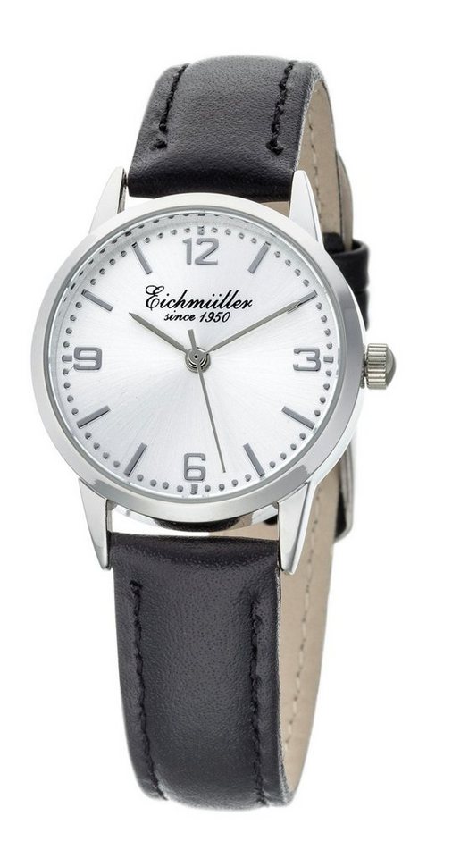 Eichmüller Quarzuhr Damenuhr 6027-01 Silberfarben Lederband Schwarz 29 mm von Eichmüller