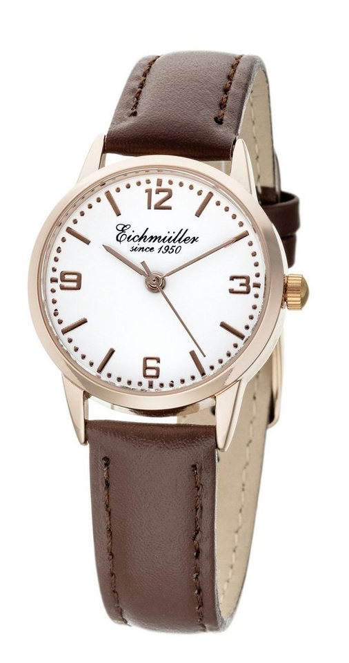 Eichmüller Quarzuhr Damenuhr 6027-04 Rose Lederband Braun 29 mm von Eichmüller