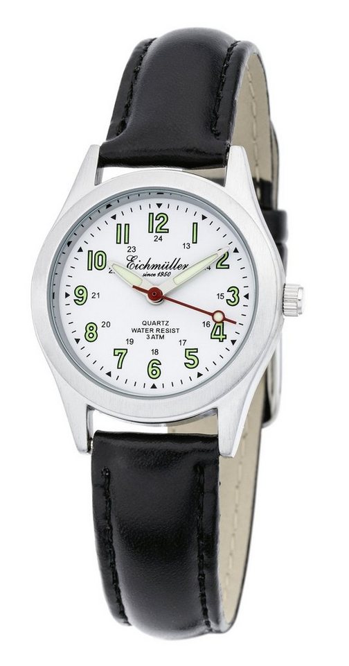 Eichmüller Quarzuhr Damenuhr 7020-04 Weiss Lederband Schwarz 27 mm von Eichmüller