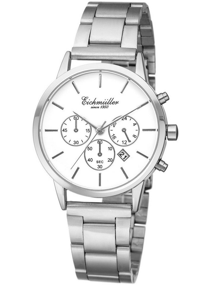 Eichmüller Quarzuhr Damenuhr RE1077 Silberfarben Weiss Metallband 36 mm von Eichmüller