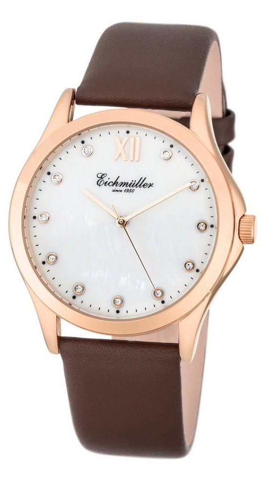 Eichmüller Quarzuhr Eichmüller Damenuhr RE1142 Rosefarben Zirkonia Weiss 39 mm von Eichmüller