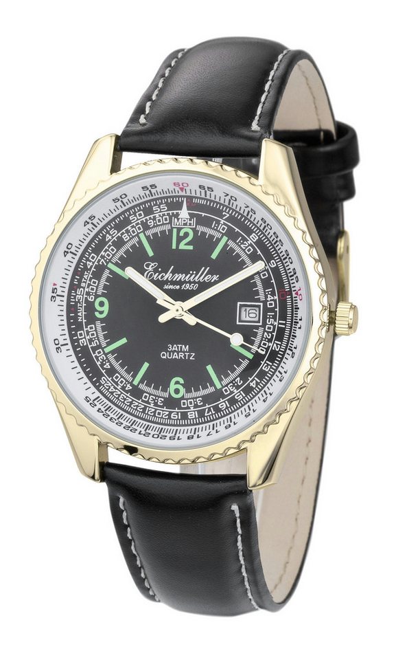Eichmüller Quarzuhr Herrenuhr, 40 mm – Sportliche Armbanduhr mit schwarzem Zifferblatt RE1167 von Eichmüller