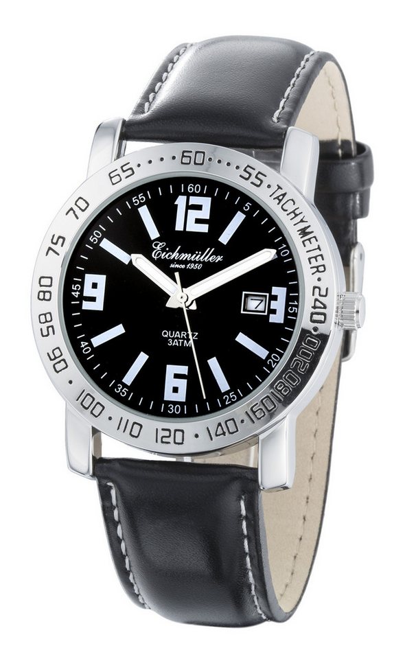 Eichmüller Quarzuhr Herrenuhr, 41 mm – Sportliche Armbanduhr mit schwarzem Zifferblatt RE1178 von Eichmüller
