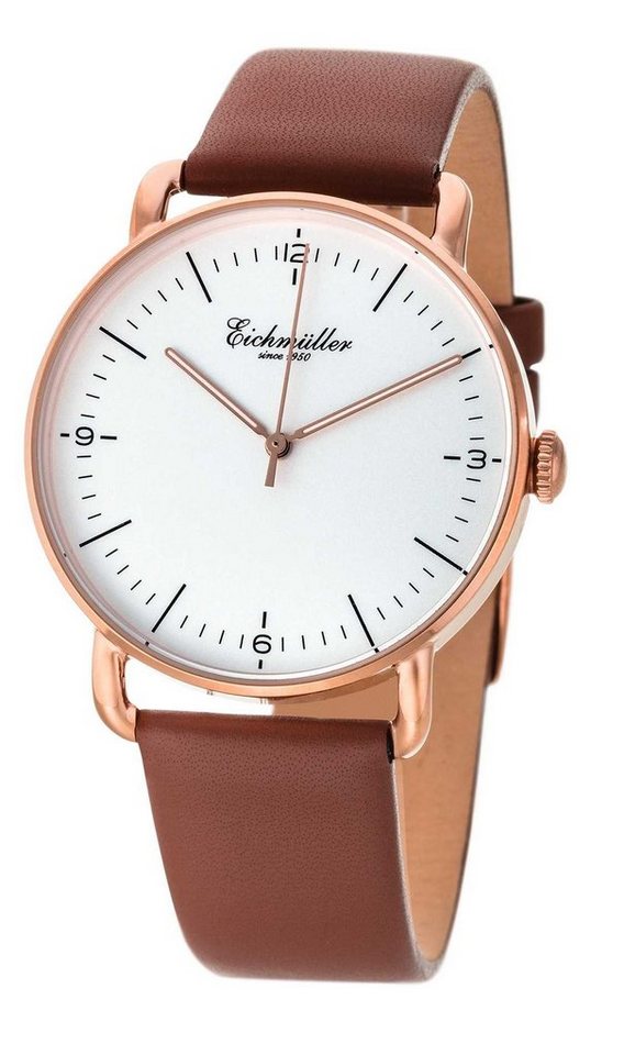 Eichmüller Quarzuhr Herrenuhr 3030-01 Slim-Gehäuse Rose Weiss Lederband 40 mm von Eichmüller