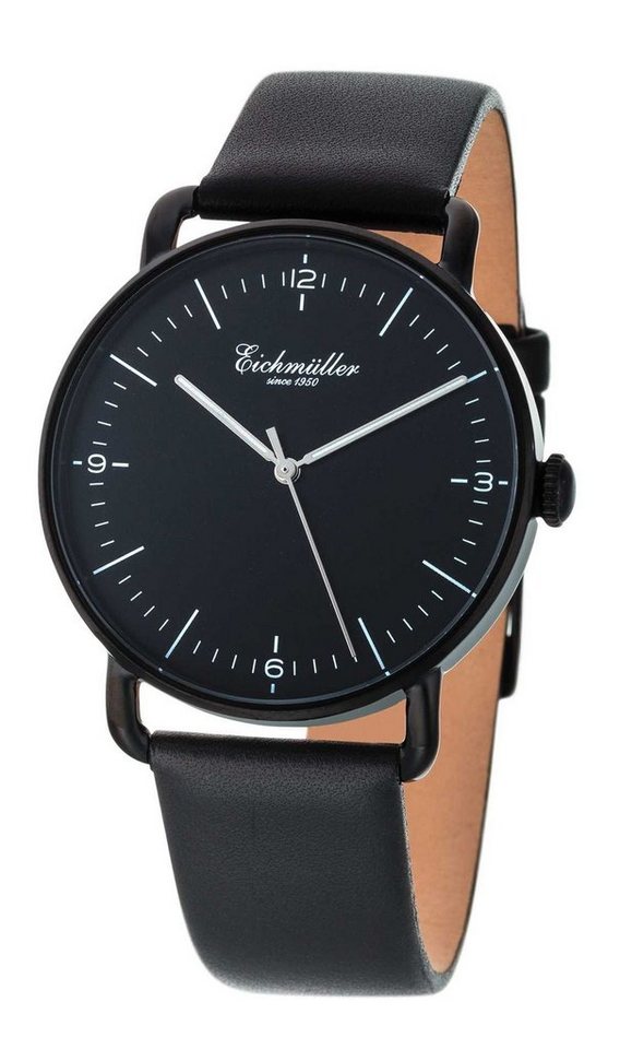 Eichmüller Quarzuhr Herrenuhr 3030-02 Slim-Gehäuse Schwarz Lederband 40 mm von Eichmüller