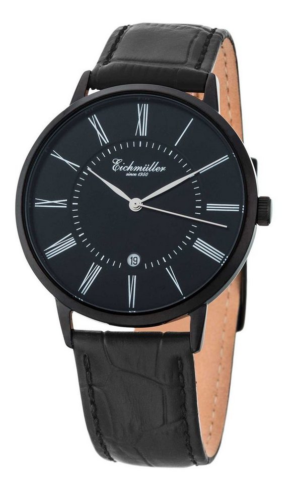 Eichmüller Quarzuhr Slim Herrenuhr 3032-06 Schwarz Lederband 41 mm von Eichmüller