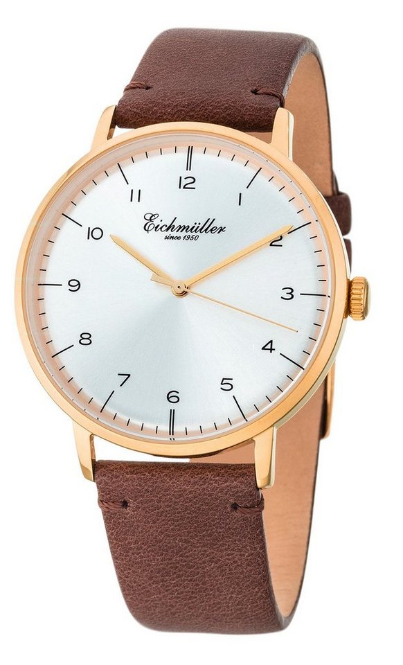 Eichmüller Quarzuhr Herrenuhr 3033-01 Braun Vergoldet Lederband 41 mm von Eichmüller